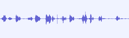 A blue audio waveform consisting of multiple sections of higher amplitude connected by spans of near silence.